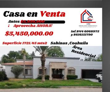 Casa Residencial. En Sabinas Coahuila. ¡Preciosa!, 1700 mt2, 4 recamaras
